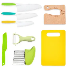 768490193557 WAYDA Wooden Kids Knives Set Cooking Safe Board