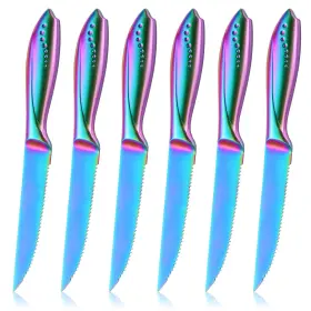 729257872474 WELLSTAR Rainbow Serrated Steak Knife Set Razor