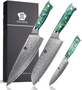 SHU-3-GREEN-01 WILDMOK Kitchen Knife Damascus Steel Chef Set