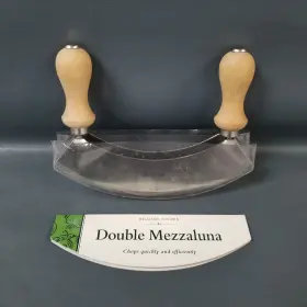 909648 WILLIAMS-SONOMA Double Mezzaluna Knife Wooden Handles