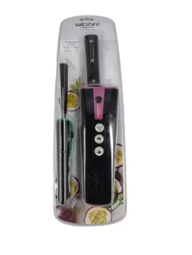 41437 WILTSHIRE Staysharp Santoku Utility Knife Set Sharpner