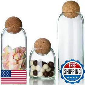 B0D9FN51TH WISIFAYARDIN Glass Storage Jars Ball Cork Lids Set