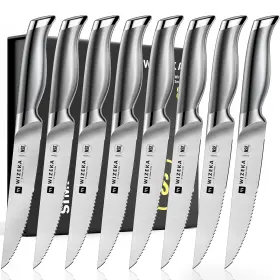 FT-002 WIZEKA Steak Knives Set Steel Serrated Straight