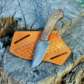 724129573350 WOLF CUT Handmade Steel Hunting Knife Blade Wood