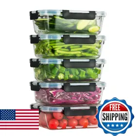 B0FFTF6X14 WWYH.DSS Set Glass Meal Containers Snap Lock Lids