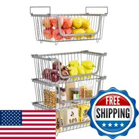 B0FP537R95 XILIDIA Pack Stackable Wire Baskets Handles Pantry