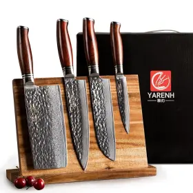 631384616657 YARENH Cleaver Knife Set Magnetic Block Damascus