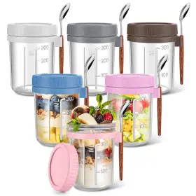 B0DYZZ3BRZ YEENHOOPY Glass Overnight Oats Jars Lids Spoons