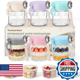 B0FR8W5FFR YOMARKET Pack Overnight Oats Containers Lids Spoon