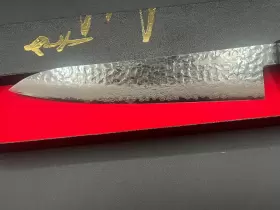 NSSA180SH YOSHIHIRO Layers Hammered Damascus Santoku Chef #2
