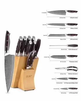 797639974856 ZCJB Damascus Kitchen Knife Set Steel Core Blade