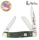 Queen pocket knife Stockman Green Bone Handle 1055 Carbon Steel Blades USA Made