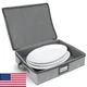 HOMELUX THEORY Platter Storage Hard Shell China Container w/ Felt Pads, Light Gr
