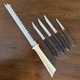 Vintage Quikut Knife Set Quikkle Carver & 4 Steak/Paring Knives Brown Handles