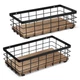 TJ.MOREE 2-Pack Small Metal Wire Basket Decorative Wood Base Organizer Bathroom