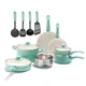 GreenLife Soft Grip Healthy Ceramic 15 Piece Cookware Set, Turquoise