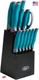 Oster 14 Piece Teal Stainless Steel Knife Set Block with Sharpening Steel