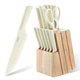 Aomiesen 15-Piece Stainless Steel Knife Set w/ Block & Sharpener, Beige