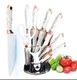 9PCS Knife Set Stainless Steel Professional Kitchen Chef Marble White Rose Gold