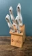 VTG Cutco 4 Piece Pearl White Knife Set Wood Block 1720 1721 1729 1768 Excellent