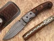 Mountain Hikers Damascus Steel Folding Knife Solid Wood Handle AT-1553