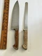 2 vtg Gerber Classic Walnut 1204 9.5" Bread & 1201 10" Cooks made in USA KNIVES
