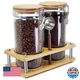 Venuekkuri 2x 45oz Glass Coffee Grounds Container w/ Wooden Shelf & Spoon