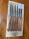 Jean Dubost Laguiole Steak Knives Set of 6 Stainless Steel Blades & Oak Handles.