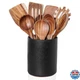 Nucookery Wooden Cooking Utensils Set with Holder, Teak Wood Utensils, Ceramic H
