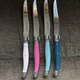 Set of 4 French Jean Dubost Laguiole steak knives Multi color w/ a bee on handle