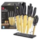 Marco Almond&reg; Gold Knife Set With Block KYA23, 14 Pieces Sta
