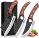 Huusk Butcher Knife Set of 3- Japanese Knife Set for Meat Cutting, Hand Forged V