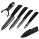 5Pc Ceramic Kitchen Knife Peeler Set Black Sharp Blade Chef Christmas Gift New