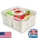 shopwithgreen Divided Fridge Storage Container w/Lid, Handle, 3 Removable Bins
