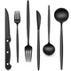 EWFEN 24-Piece Black Silverware Set with Steak Knives, Flatware