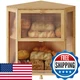 WOWLIVE Corner Bread Box for Kitchen Countertop, Double Layer Bamboo Bread Stora