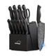 Knife Set, Amorston 15 Pieces Kitchen Knife Set with Built in Knife Sharpener...