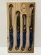 Laguiole Jean Dubost 4 Piece Knife And Fruit Vegetable Peeler Set Blue Handle