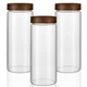 MOLADRI 3-Pack 50oz/1500ml Clear Glass Storage Canisters, Airtight Wood Lids
