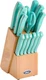 Oster Evansville 14 Piece Stainless Steel Kitchen Knife Cutlery Set, Turquoise
