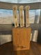 Vtg Chicago Cutlery 103S Steak Knife 6 pc Full Tang 3 rivet Set & Oak Wood Block