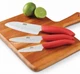 Kyocera Ceramic 3 pc Kitchen Knife Set Paring Utility Santoku Made in Japan RED