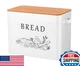 TeamFar Bread Box w/ Wooden Lid, 13.1x7.2x9.7" Metal Bread Container Storage