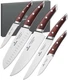 Brewin CHEFILOSOPHI Chef Knife Set 5 PCS with Elegant Red Pakkawood Handles