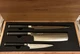 Chef Kamikoto Kanpeki 3-pc Knife Set natural-colored ash wood logo box kitchen 