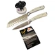 Emeril 3 Piece WHITE Knife Set 5" Santoku 3.5" Paring, Sharpener Forged Steel