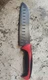 Mercer Culinary Santoku Knife 7-Inch Blade Granton Edge Red Hanlde