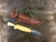 Wood Jewel Mushroom Fixed Knife 2.25" Stainless Blade Curly Birch Handle Sheath
