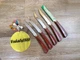 QUIKUT "QUIKKLE" Knife Set of 5: Stainless-Steel w/Brown Plastic Handle 4" Blade