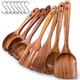 Vorisebo 7 Piece Wooden Spoons for Cooking, Natural Teak Wooden Utensils Set, Ha